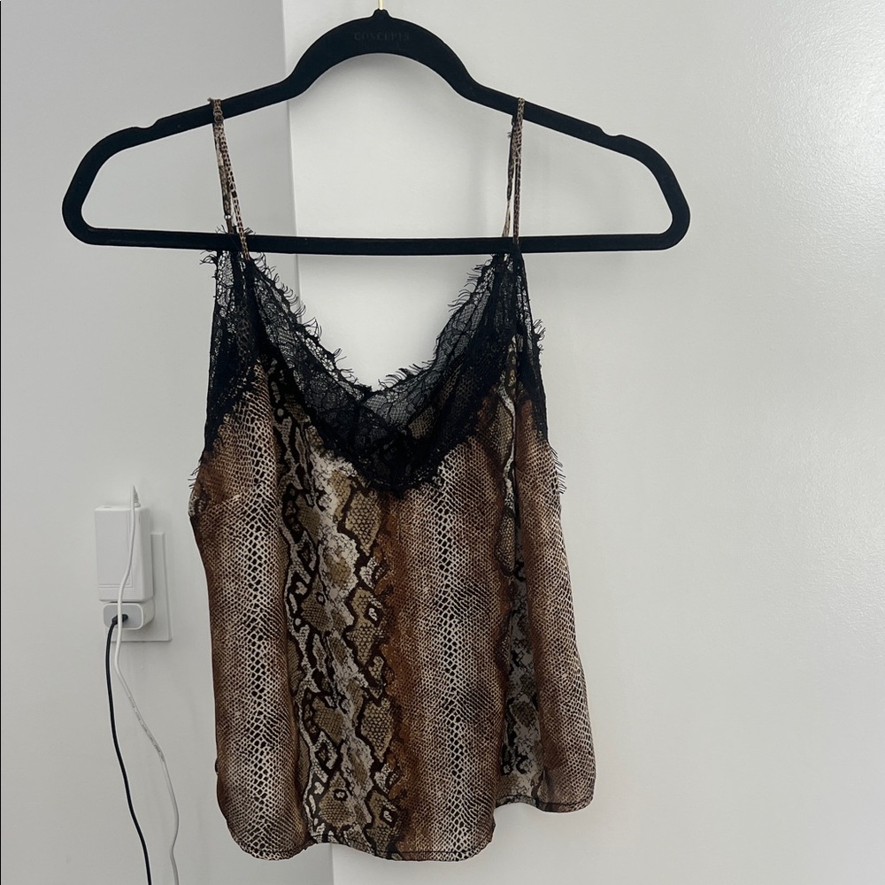Snake Print Lace Trim Cami Top